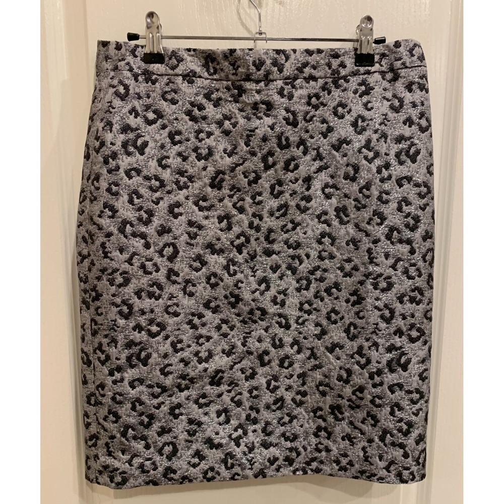 Ann Taylor Loft Silver Metallic and‎ Black Leopard Pencil Skirt Sz 8